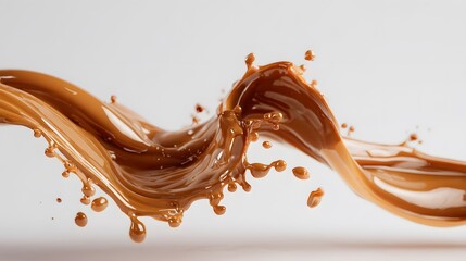 Vibrant brown paint fluid flowing on a white background, Brown liquid creates a visual effect