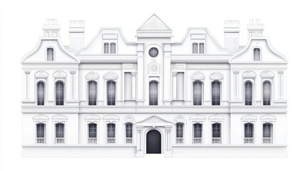 Elegant white mansion showcasing classic architecture, intricate details, and a majestic entrance.