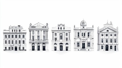 Obraz premium A collection of elegant architectural structures showcasing diverse styles and designs in a minimalist presentation.