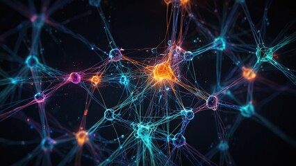 Artificial Neural Network Visualization with Glowing Connections – Generative AI