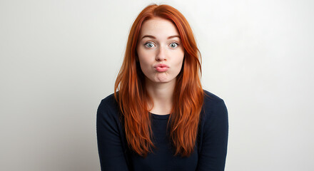Fototapeta premium Woman pouting playfully, isolated background, flirty expression