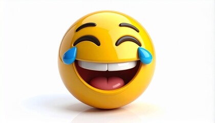 Yellow laughing emoji with closed eyes, wide smile, and tears of joy