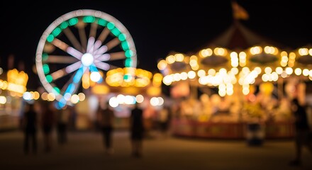 Fototapeta premium Amusement park lights at night blurred