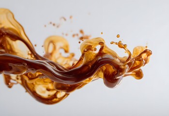 Vibrant brown paint fluid flowing on a white background, Brown liquid creates a visual effect