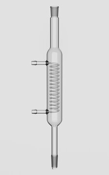 Dimroth condenser - Spiral cooling coil condenser. Laboratory equipment. This is a 160mm lab condenser of Borosilicate glass with 14 / 23 ground glass joints.