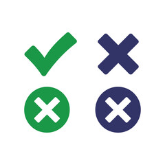 Obraz premium Green check mark and blue cross symbols vector