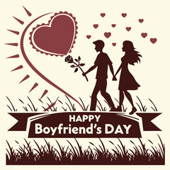 Happy Boyfriend's Day  Silhouette of Couple Walking in a Field.