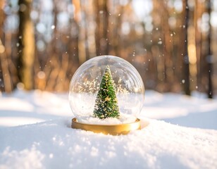 Christmas snow globe in winter forest