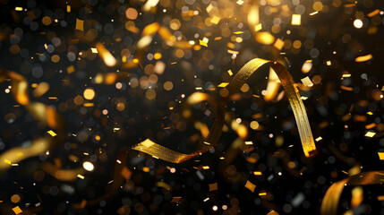 Black Friday Golden Ribbons and Confetti Celebration
Festive Gold Streamers on Black Friday Background