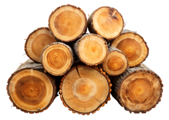 Pile of Cut Tree Logs Stacked Together on Transparent Background for Design