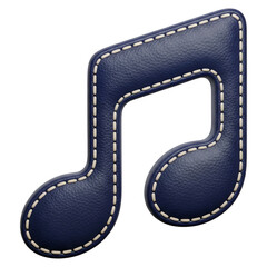 Fototapeta premium Stitched Blue Leather Music Note Icon, Audio and Melody Symbol