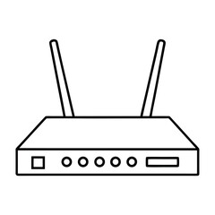 Clean line art illustration of a modern modem device with led indicator lights