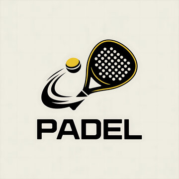 Dynamic padel tennis logo with racket ball and motion swirl