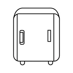Simple line art illustration of a portable mini fridge
