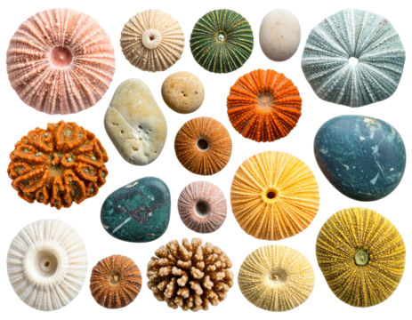  Top-Down Arrangement of Bright Coral Rocks in Various Sizes, Transparent Background