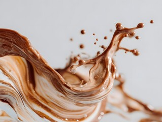 Vibrant brown paint fluid flowing on a white background, Brown liquid creates a visual effect