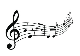 Elegant Music Notes and Staff on White Background Depicting Melodic Composition and Artistic Expression for Creative Projects
