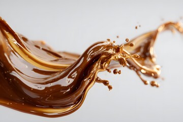 Vibrant brown paint fluid flowing on a white background, Brown liquid creates a visual effect