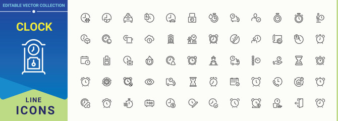 Clock line icon set. Contains related to fire alarm, watch, notification, timer, alarm, alarm and more. Alert line icon set. Isolated icons. Editable stroke. Vector collection.