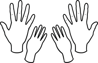 Obraz premium Hand showing five fingers outline drawing illustration. one continuous line drawing of human hand goodwill gesture.character, outline, finger, continuity, person, showing, business, communication, 