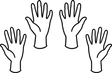 Hand showing five fingers outline drawing illustration. one continuous line drawing of human hand goodwill gesture.character, outline, finger, continuity, person, showing, business, communication, 