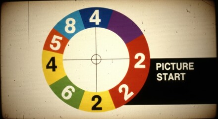 Vintage Film Leader with Color Wheel and "Picture Start" Text, Retro Aesthetic