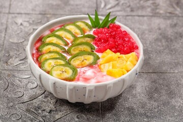 Es Pisang Ijo. Green banana ice is a type of typical food from the Makassar tribe in South...