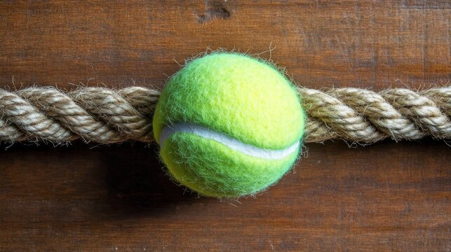 Tennis Ball on Rope Over Wood