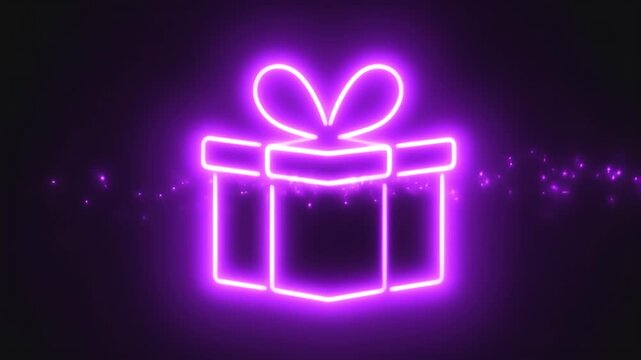 Neon pink gift box graphic on a dark background