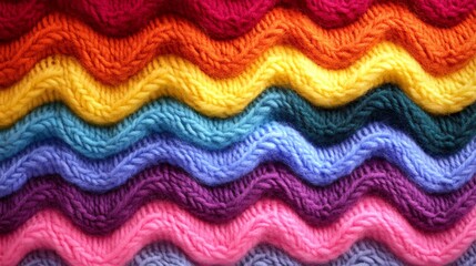 Colorful knitted wool fabric forming wavy pattern