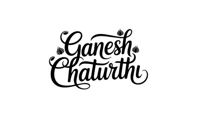 Ganesh Chaturthi decorative cursive typography in black on white background