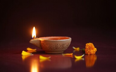 Happy Diwali, Hindu festival of lights celebration. Diya oil lamp against dark background