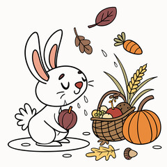 Cute SVG of a Peaceful Bunny in Harvest Blessings colors, featuring splashing in puddles in a Thanksgiving setting
