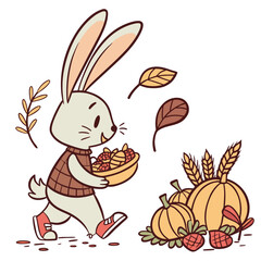 Obraz premium A Amused Bunny with wearing bunny slippers in a Thanksgiving theme – Harvest Blessings palette SVG illustration