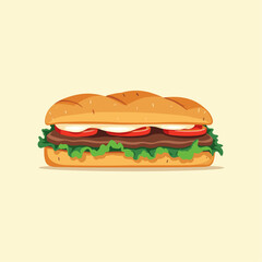 Delicious submarine sandwich with fresh ingredients