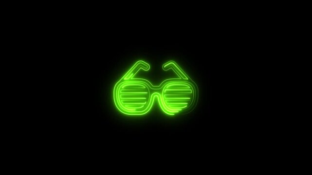 Neon Shutter Glasses Icon Glowing Green on Black Background Party Celebration Fun
