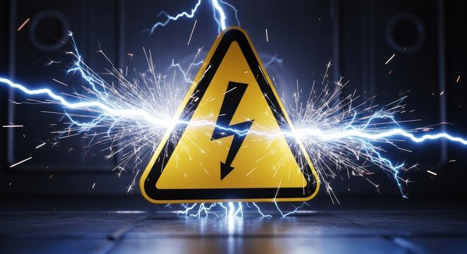 High Voltage Danger: Electrical Hazard Warning Sign with Sparks