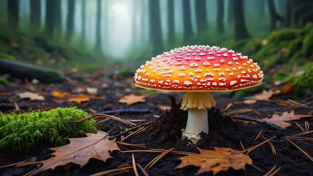 amanita muscaria fly agaric in the forest