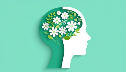 Profile of a head filled with flowers and leaves