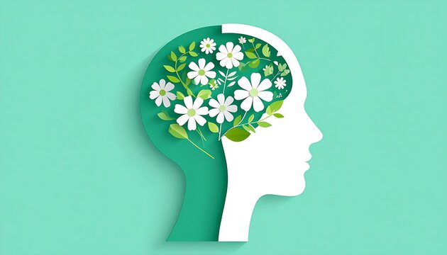 Profile of a head filled with flowers and leaves