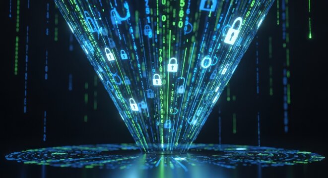 Digital Security Concept: Data Stream with Padlocks - Powered by Adobe