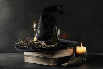 Witch Hat with Feathers and Dried Herbs