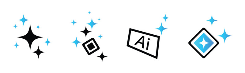 AI generate icon set ai, sparkle star with square button, artificial intelligence star logo, futuristic digital icons, modern tech aesthetic
