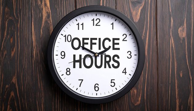 Office hours clock on wooden wall