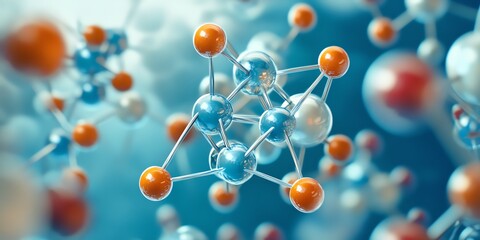 Obraz premium Colorful molecular model depicting chemical bonds and structures in scientific research imagery.
