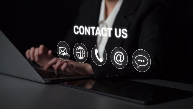 UI concept for contact us section showing icons for email, web, phone, and message. Contact and support icons help streamline business communication and improve customer contact experience. Muxer