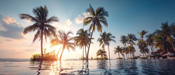 Obraz premium Tropical sunset over a tranquil pool