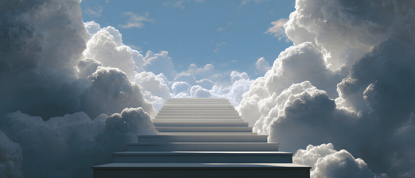The ethereal staircase leading to bright skies and heavenly clouds. - Powered by Adobe