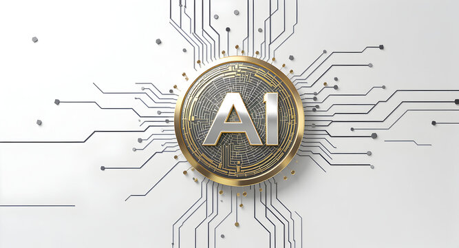 AI Coin on Circuit Board Background