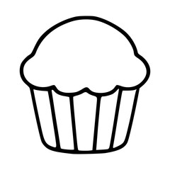 Simple vector illustration of a muffin, featuring a bold black outline and a minimalist design, ideal for bakery branding or culinary-themed projects.
